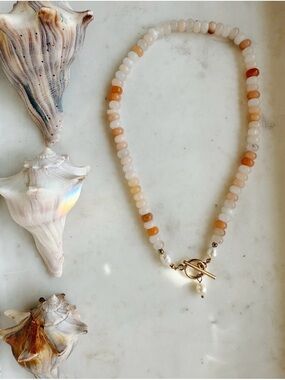 Peach Aventurine Beaded Necklace with Freshwater Pearl Necklave